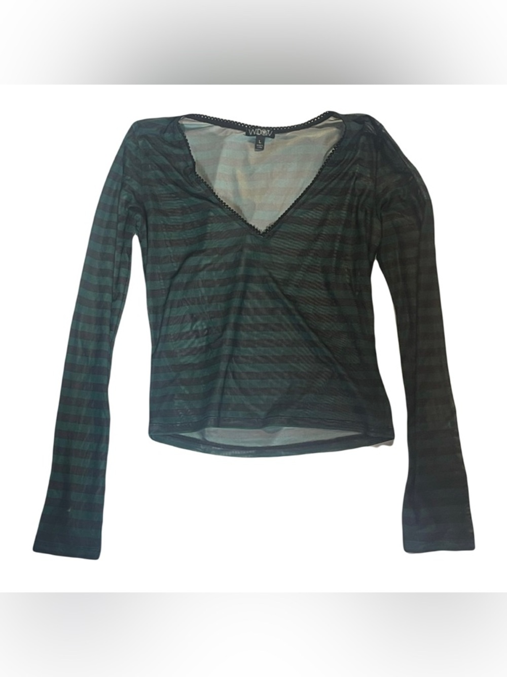 Dolls Kill Widow Green & Black Striped Mesh Top